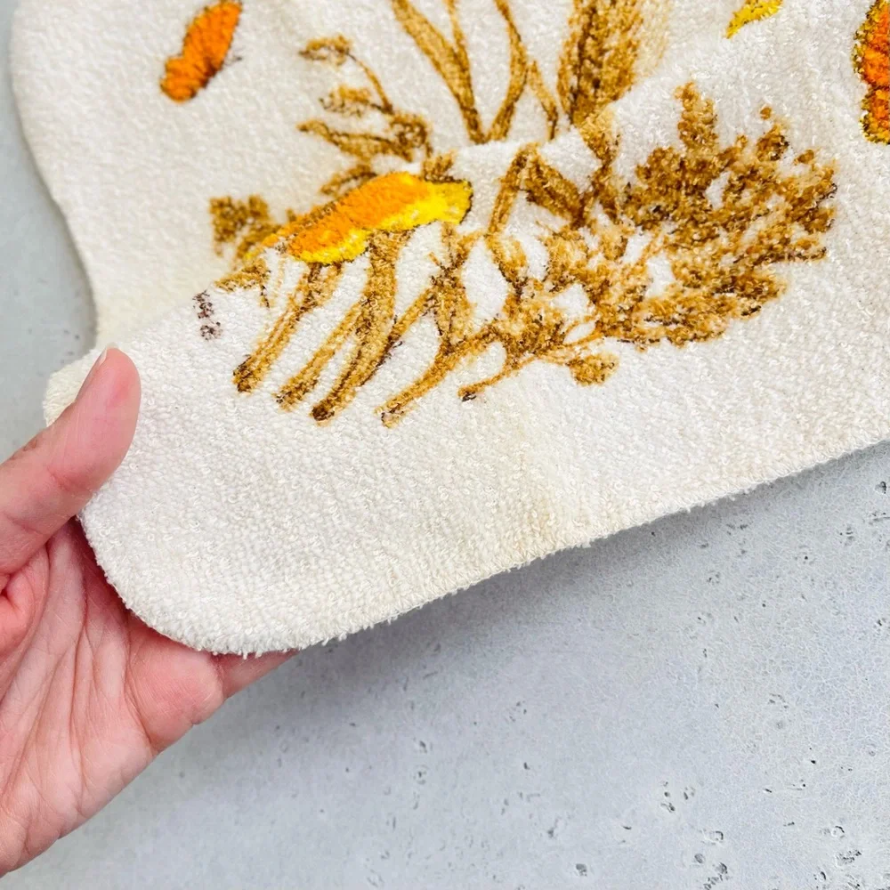 Vintage Franco Bath Washcloth 70s Orange Yellow Butterfly Cotton